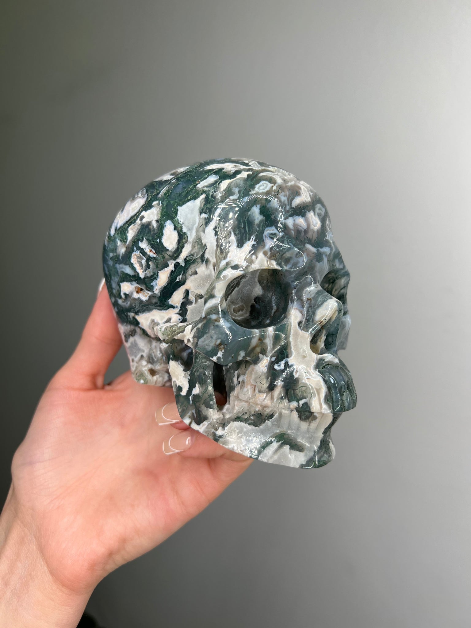 Moss Agate Skull