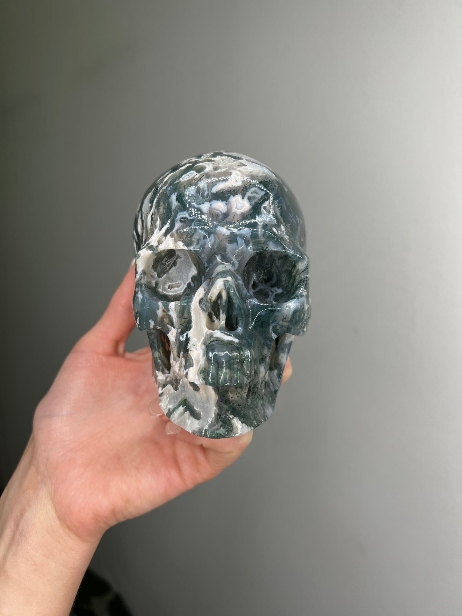 Moss Agate Skull