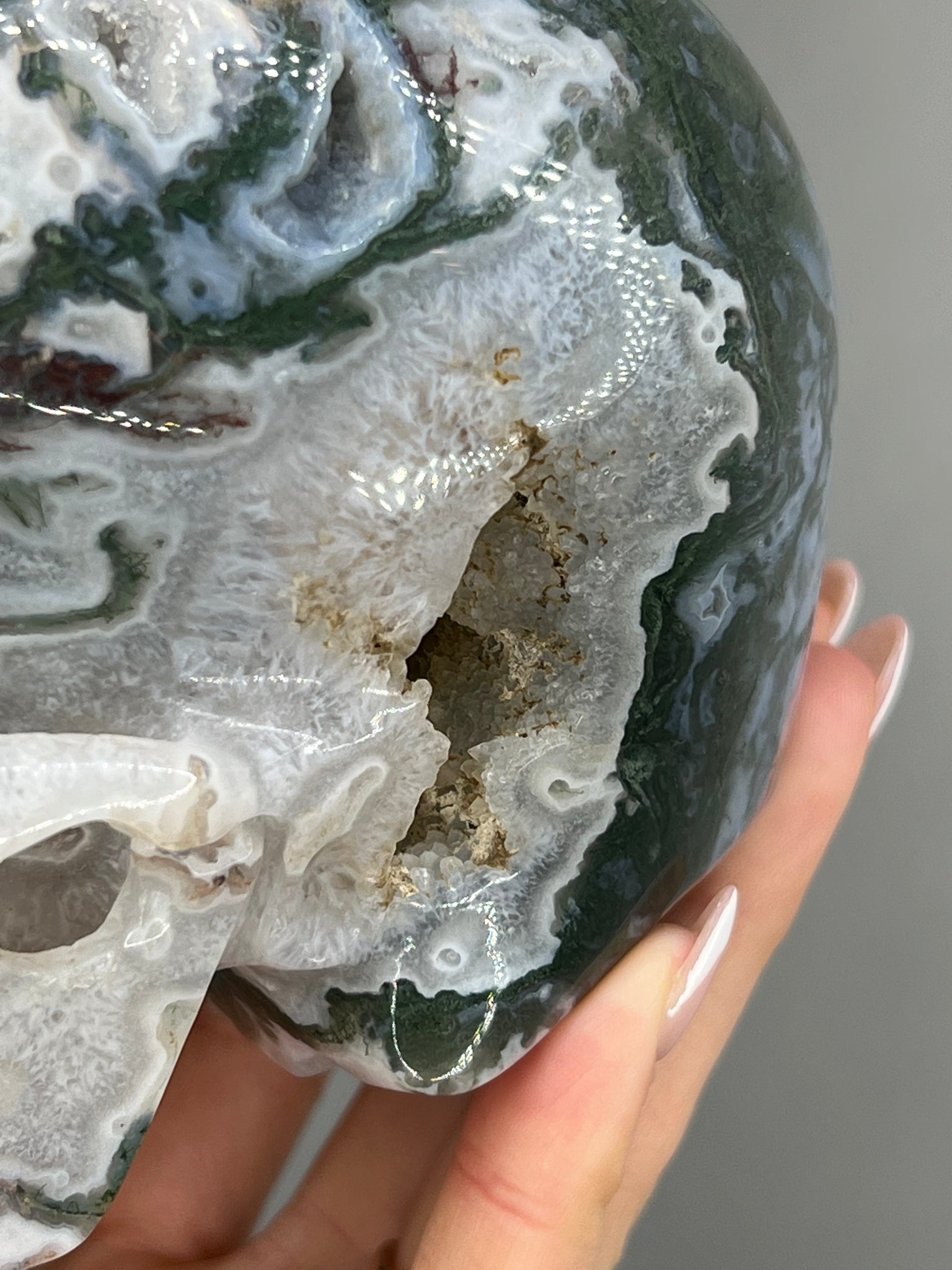 Moss Agate Skull
