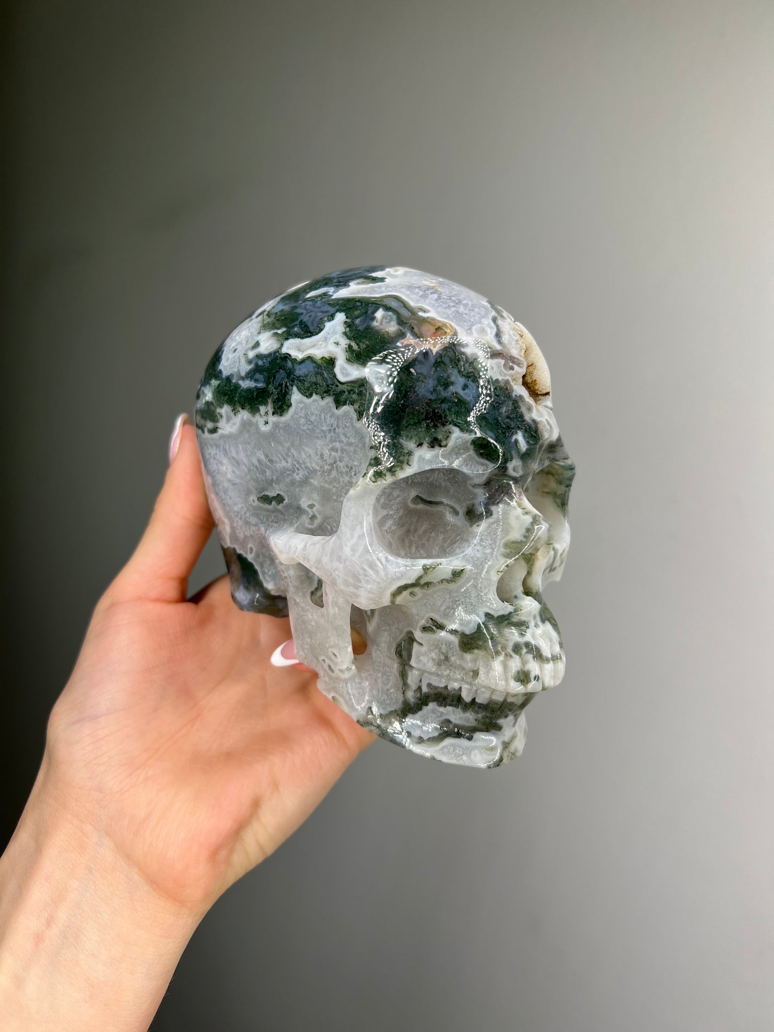 Moss Agate Skull
