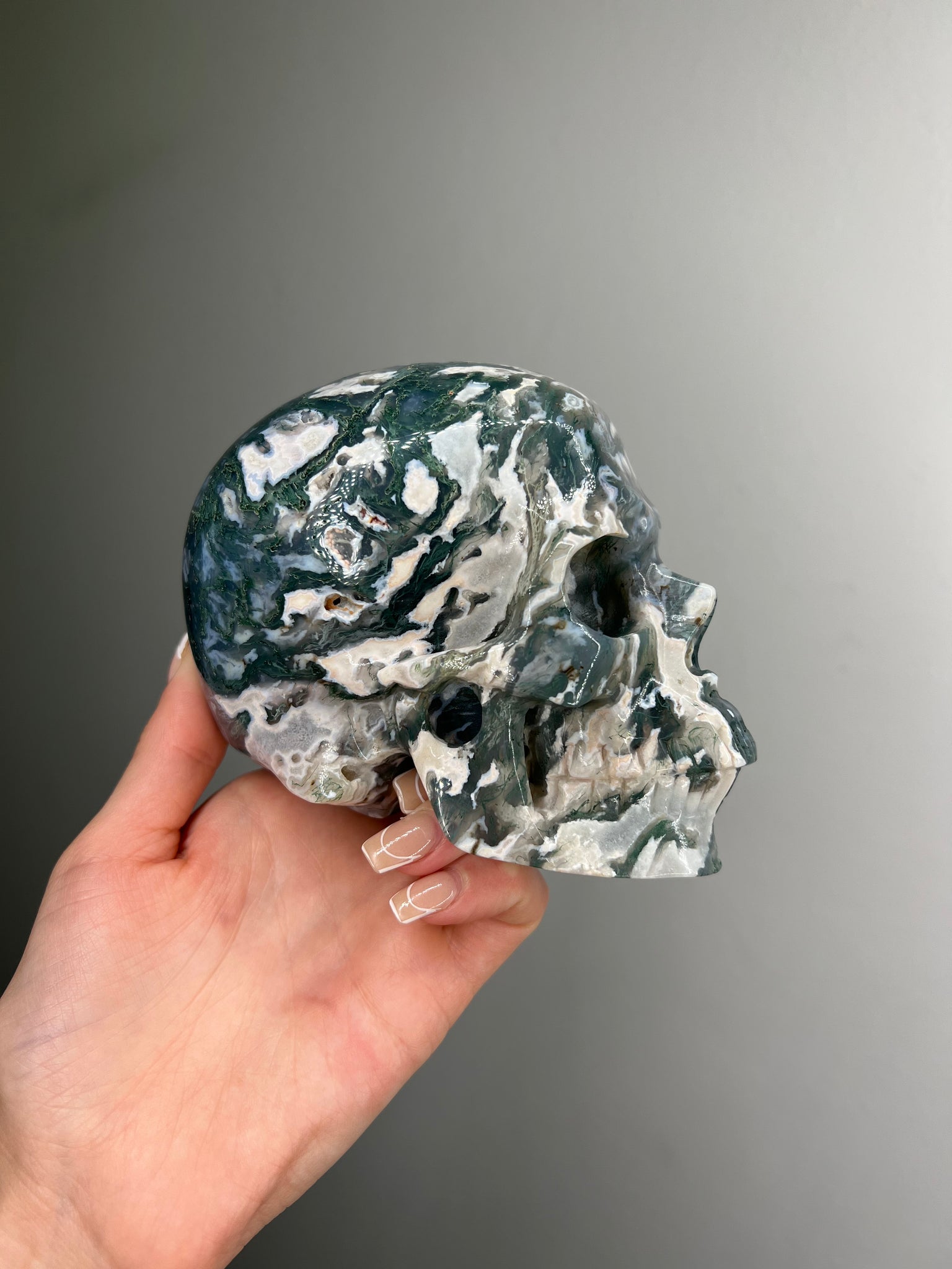 Moss Agate Skull