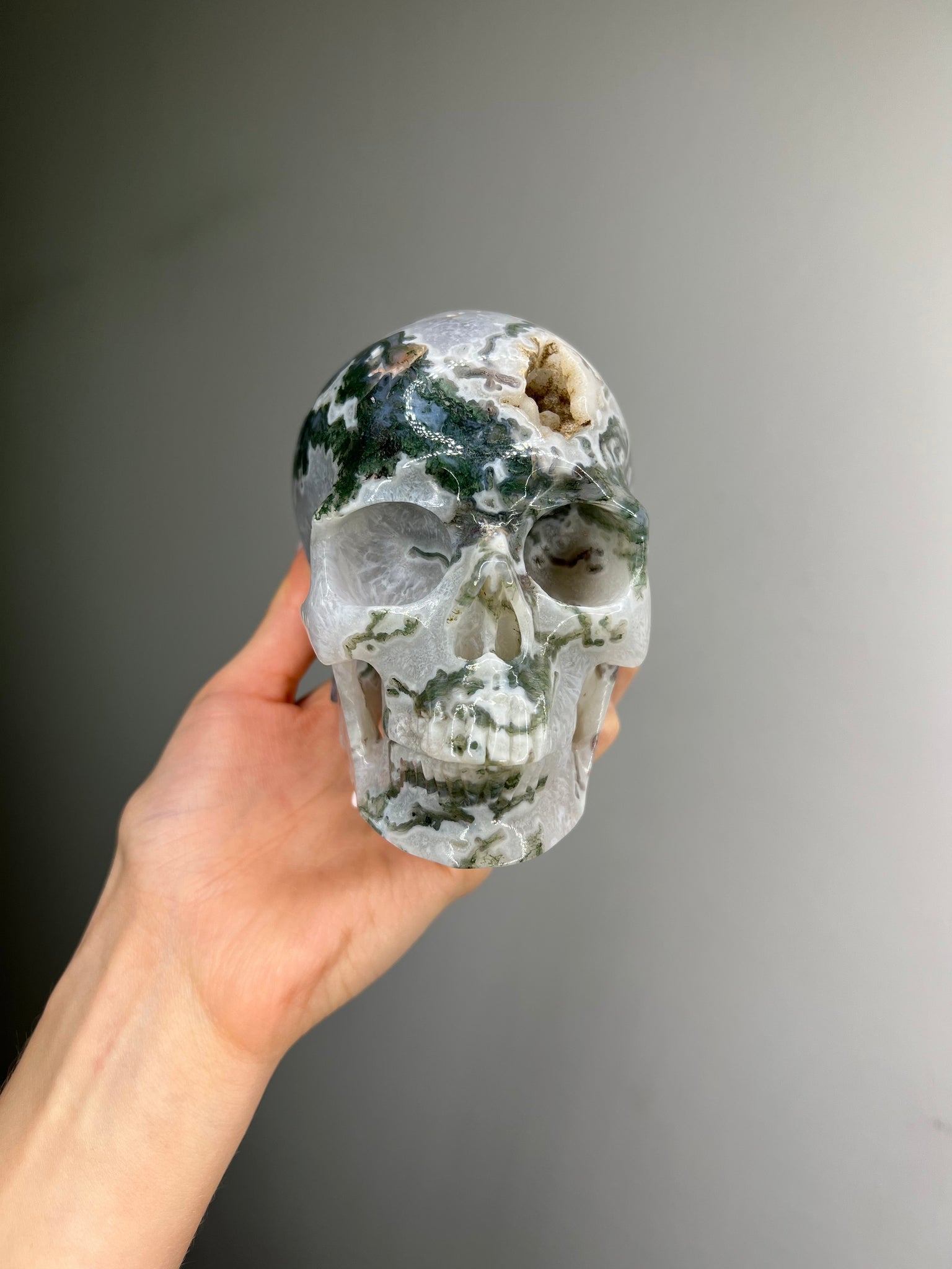 Moss Agate Skull