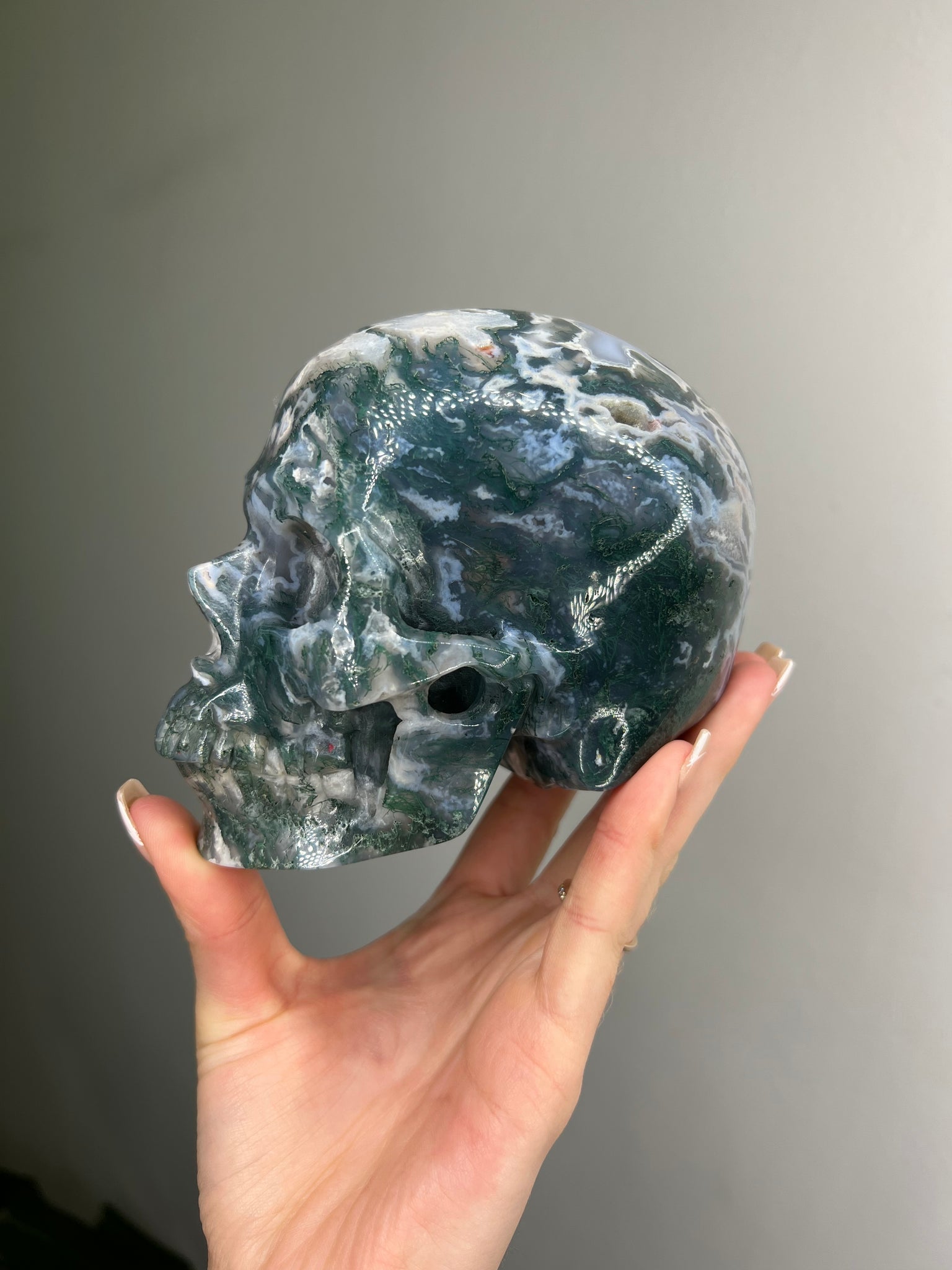 Moss Agate Skull