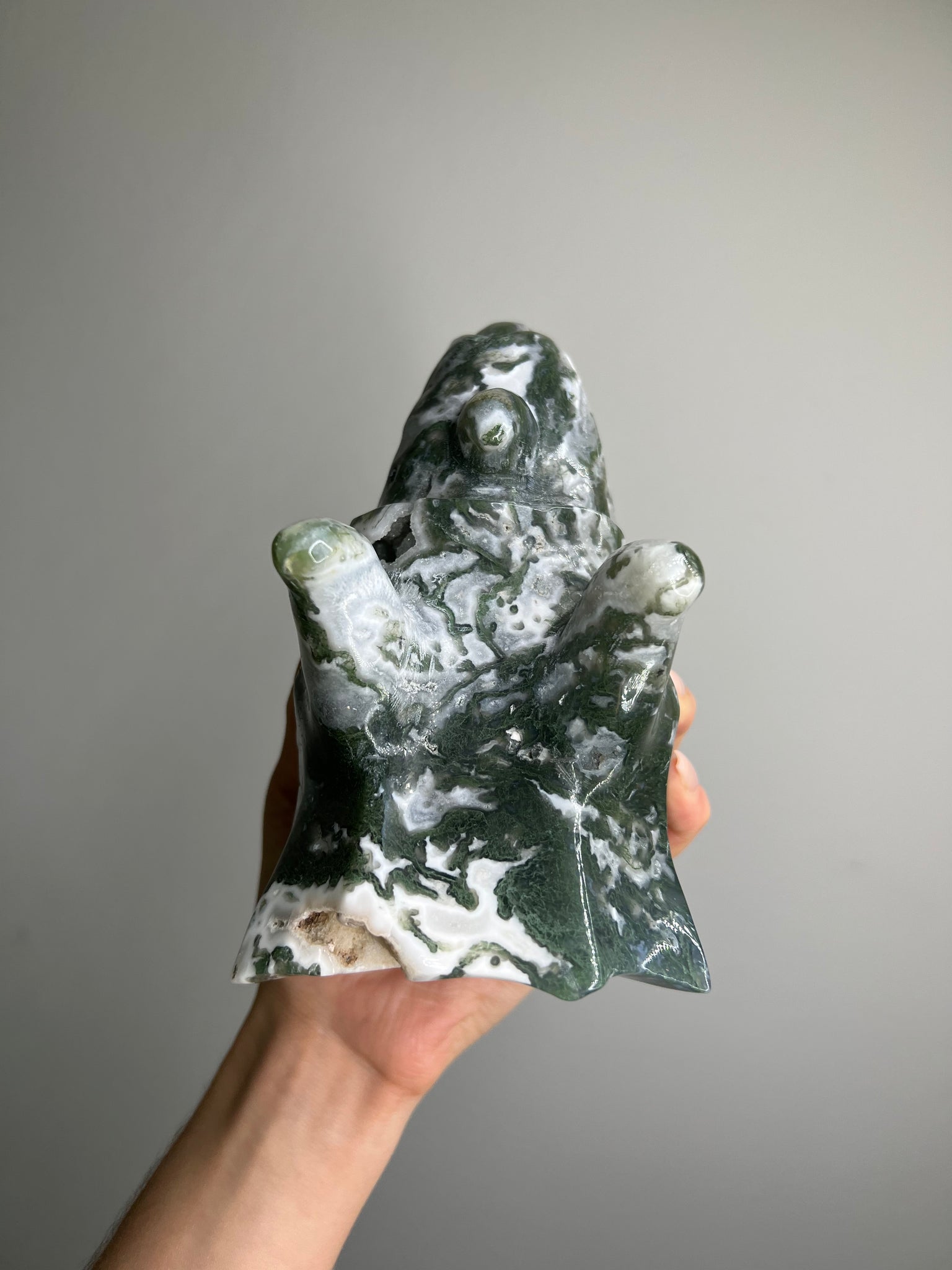 Moss Agate Triceratops Skull