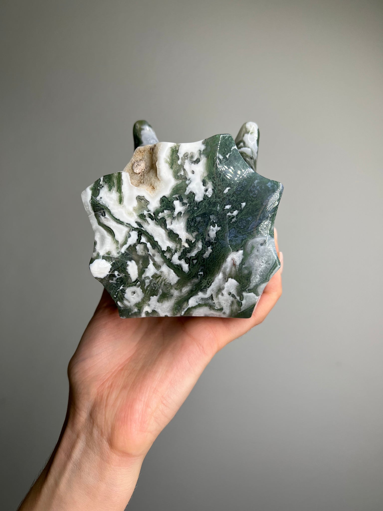Moss Agate Triceratops Skull