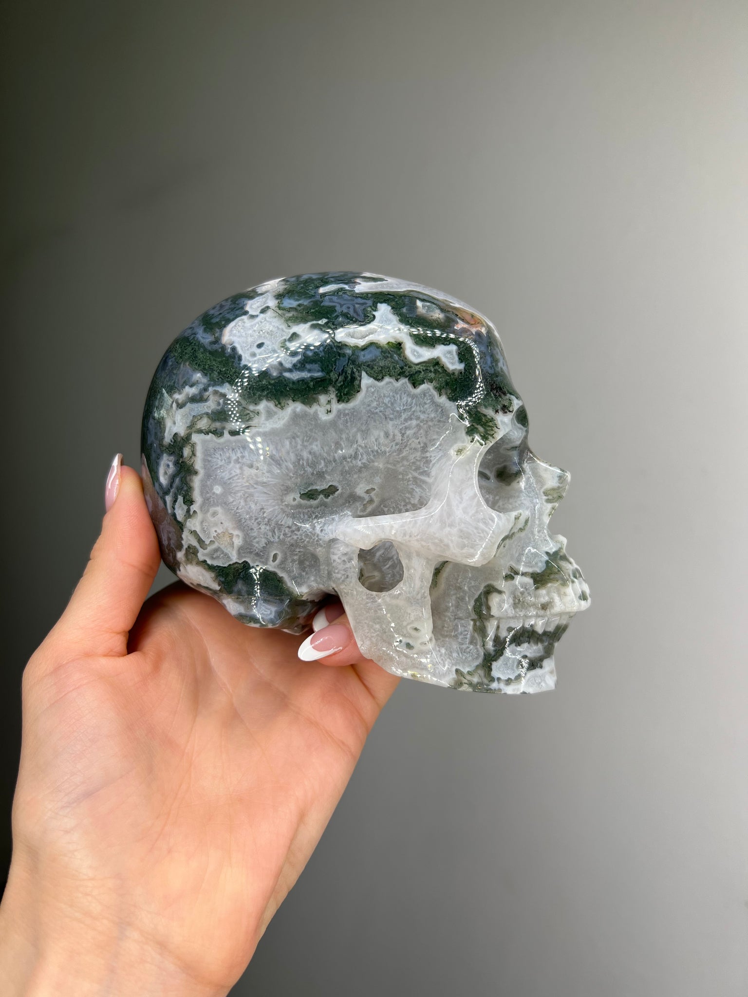 Moss Agate Skull